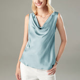 Versatile Ladies Silk Sleeveless Blouse 100% Mulberry Silk Cowl Collar Tops - slipintosoft