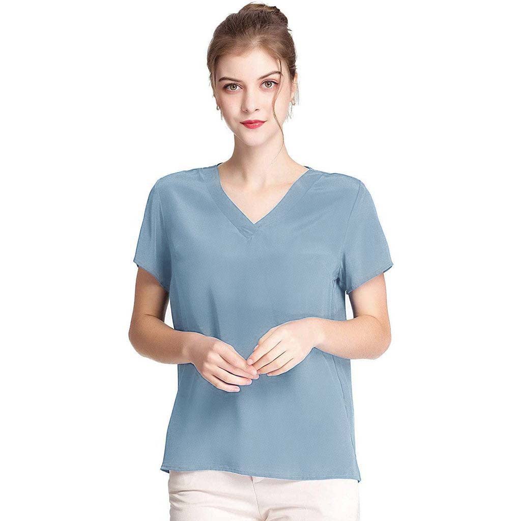 Women Mulberry Silk T-Shirt Short Sleeve V Neck Tank Ladies Silk Shirt - slipintosoft