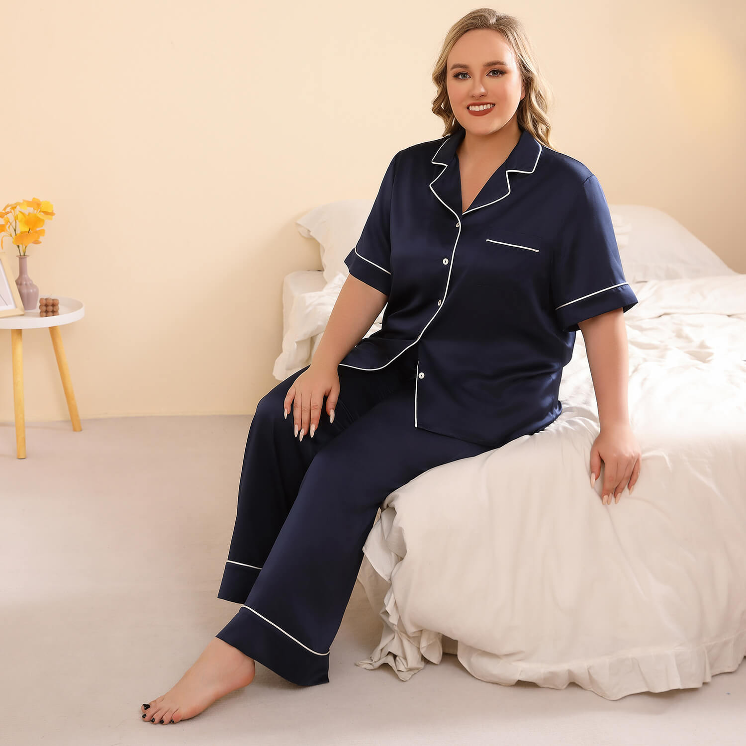 Plus Size Silk Pajama Set or Women Best Silk PJS Top Pajamas Set Loungewear Set - slipintosoft