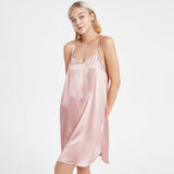 Women Front & Rear V-neck Silk Nightgown Loose Ladies Elegant Silk Slips - slipintosoft