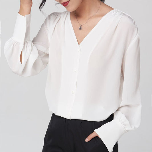 Camicia da donna in seta 100% gelso maniche lunghe v collo da lavoro seta camicetta di seta