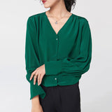 Camicia da donna in seta 100% gelso maniche lunghe v collo da lavoro seta camicetta di seta