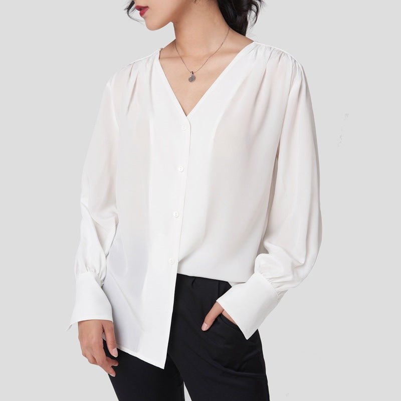 Camicia da donna in seta 100% gelso maniche lunghe v collo da lavoro seta camicetta di seta