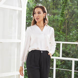 Women Long Sleeves V Neck Silk Blouse - slipintosoft