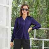 Women Long Sleeves V Neck Silk Blouse - slipintosoft