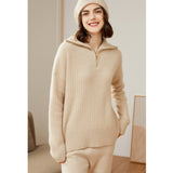 Women's 100% Cashmere Ribbed Polo Sweater - slipintosoft