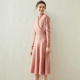 Womens Cashmere Wrap Dress Long Sleeve Elegant A - Line Midi Dress