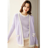 Women's Cable-Knit 100% Cashmere Long Sleeves Colorblock Cardigan - slipintosoft