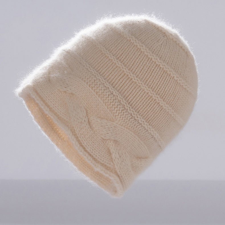 Womens Cashmere Beanie Cap with Cable Accents Cold Weather Cashmere Hat