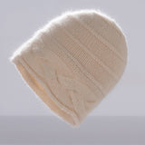 Womens Cashmere Beanie Cap with Cable Accents Cold Weather Cashmere Hat