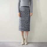 Women's Cashmere Sheath Dresses Chic Zebra Stripe A Line Cashmere Skirt - slipintosoft