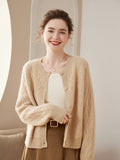 Womens Crew Neck Cashmere Cardigans Solid Cashmere Button - down Pullover Sweater - slipintosoft