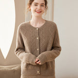 Womens Crew Neck Cashmere Cardigans Solid Cashmere Button - down Pullover Sweater - slipintosoft