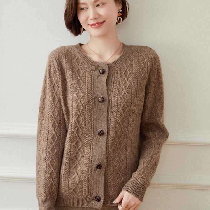 Women's Crewneck Cashmere Cardigans Cable-Knit Cashmere Sweater - slipintosoft