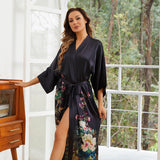 Long Silk Kimono Robes with Belt 100% Flower Women Luxury Silk Robe - slipintosoft