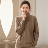 Women's Full Zip-up Cashmere Cardigans Casual Solid Cashmere Coat - slipintosoft