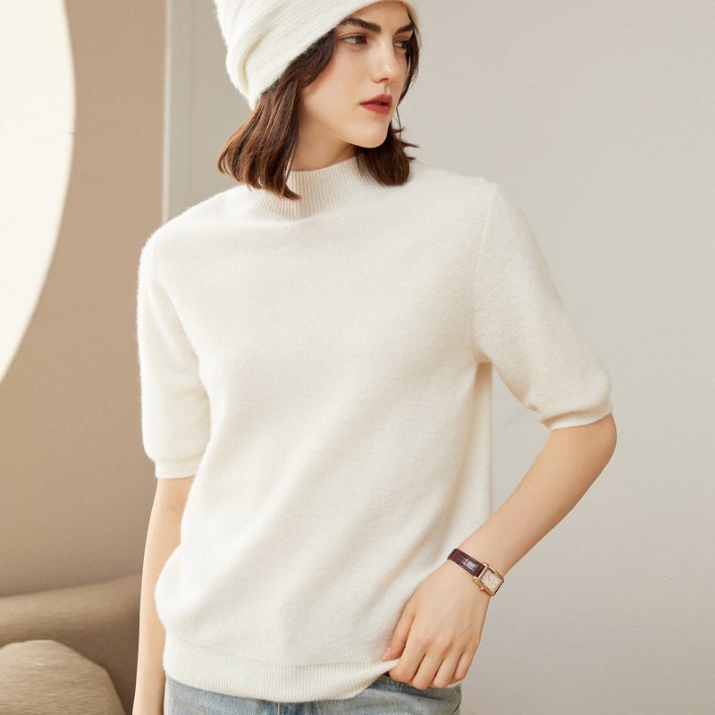 Women's Half-Sleeve Superfine 100% Cashmere Half Turtleneck Sweater - slipintosoft