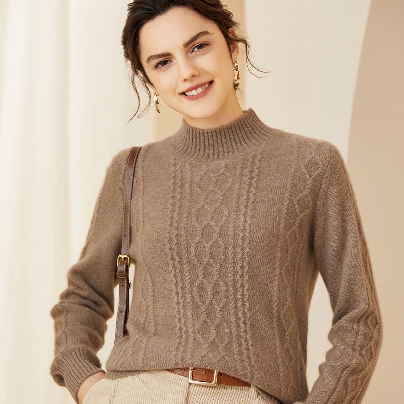 Women's Half Turtleneck Cashmere Cable-Knit Sweater - slipintosoft