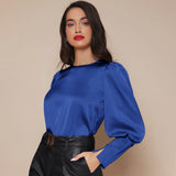 Women's Lantern Sleeve Silk Top Luxury 22mm Mulberry Long Sleeves Silk Shirt - slipintosoft