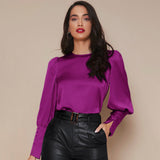 Women's Lantern Sleeve Silk Top Luxury 22mm Mulberry Long Sleeves Silk Shirt - slipintosoft