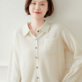 Women's Polo Neck Cashmere Cardigan Button Front Pocket Long Sleeve Cashmere Tops - slipintosoft