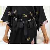 Long Silk Kimono Robe with Belt Crane Prints Women's Silk Robe - slipintosoft