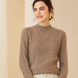 Women's Mock Neck Cashmere Sweater Cable-Knit Solid Cashmere Pullover - slipintosoft