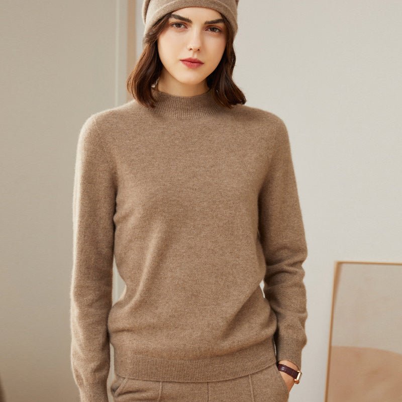 Women's Mock Neck Cashmere Sweater Solid Basic Cashmere Pullover Tops - slipintosoft