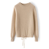 Women's Mock-Neck Cashmere Top with Drawstring Long Sleeves Sweaters - slipintosoft