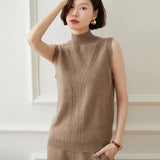 Women's Mock Neck Sweater Sleeveless Cashmere Sweater - slipintosoft