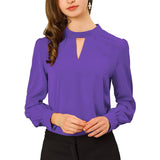 Women's Office Silk Shirt Keyhole Elegant Stand Collar Long Sleeve Silk Blouses - slipintosoft