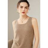 Women's Ribbed 100% Cashmere U-Neck Tank - slipintosoft