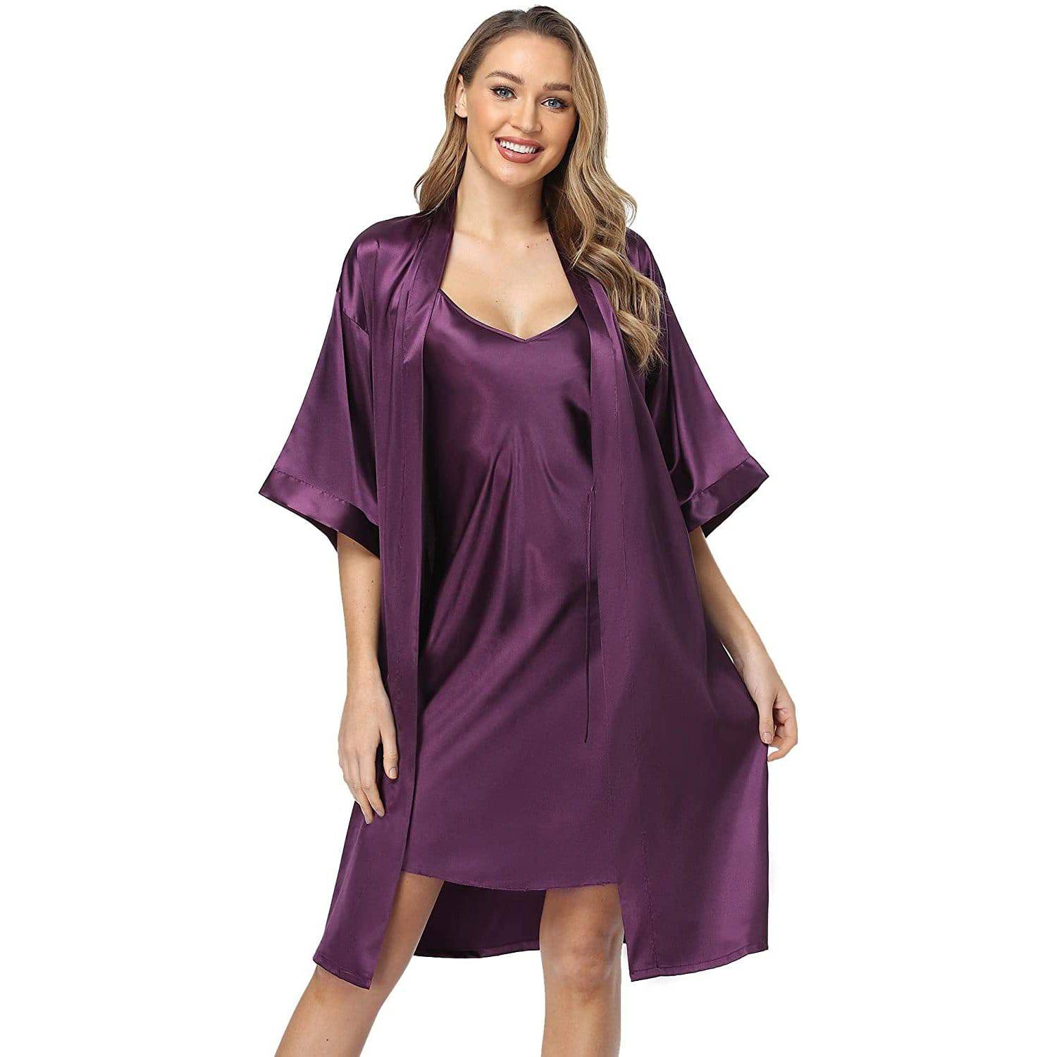 Long Silk Nightgown And Robe Set for Women Sexy  Silk Sleepwear -  slipintosoft