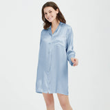 Womens Silk Sleep Shirt Silk Long Sleeve Nightshirt Button Down Silk Pajama Top Dress - slipintosoft