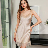 19 Momme Women's Silk Nightgown with Lace Ladies Classic V Neck with Lace Split Nightwear -  slipintosoft