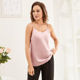 Women's Silk Tank Top Ladies Camisole Sexy Silk Loose Sleeveless Blouse Tank Shirt - slipintosoft