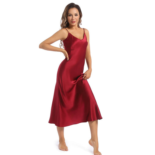 Women's Silk Slip Dress Sleeveless V Neck pure Silk Nightgown