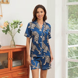 Women's Tiger Print Silk Pajamas Set Short Silk Sleepwear printed silk sleepwear