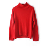 Women's Solid Turtleneck Long Sleeve Cashmere Sweater with Ribbed Trim