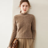 Womens Turtleneck Cashmere Sweater Textured Cashmere Knit Pullover Multi Colors Taupe XS