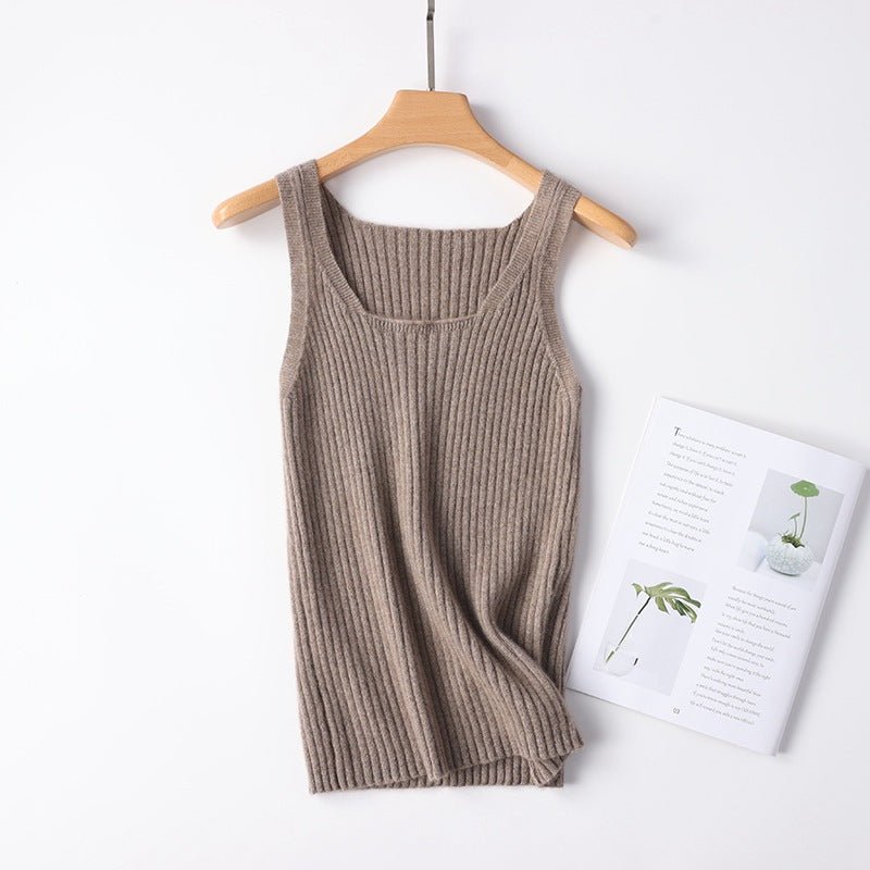 Women's U Neck Cashmere Tank Rib-Knit Pure Cashmere Vest Tops - slipintosoft