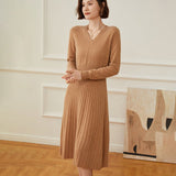 Women's V Neck Cashmere Dresses Knitted A Line Cashmere Dress - slipintosoft