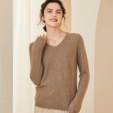 Women's V-Neck Cashmere Sweater Classic Long Sleeve Warm Cashmere Sweater - slipintosoft