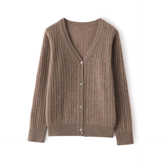 Women's V Necked Cashmere Cardigans Long Sleeves Basic Cashmere Sweater - slipintosoft