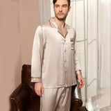 Pigiama classico in seta da uomo, pigiama di lusso a maniche lunghe in seta da 19 mm