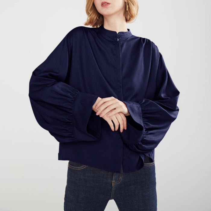 22 Momme Womens Luxury Silk Blouse 100% Pure Silk Long Sleeves Shirt Oversize Top - slipintosoft