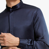Camicia di seta da uomo di lusso con colletto alla coreana 22 Momme Top a maniche lunghe con bottoni nascosti in seta al 100%.