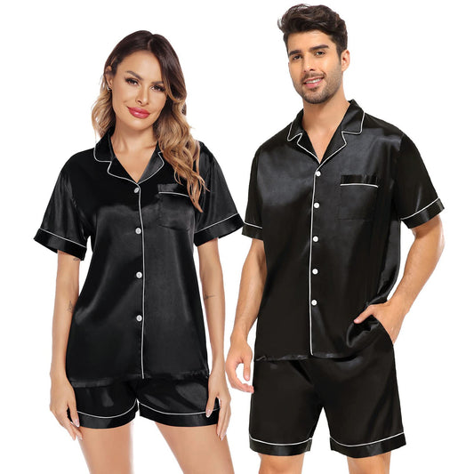 Short Silk Couple Pajamas Sets Silk Matching Pajamas for Women and Men - slipintosoft