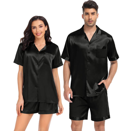 Short Silk Couple Pajamas Sets Silk Matching Pajamas for Women and Men - slipintosoft