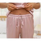 Short Sleeve Silk Pajama Sets 100% Mulberry V Neck Silk Sleepwear - slipintosoft